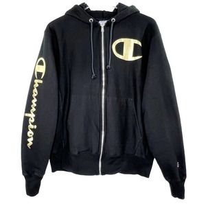 CHAMPION Reverse Weave Full Zip Hooded Sweatshirt Jacket Black Mens Large New